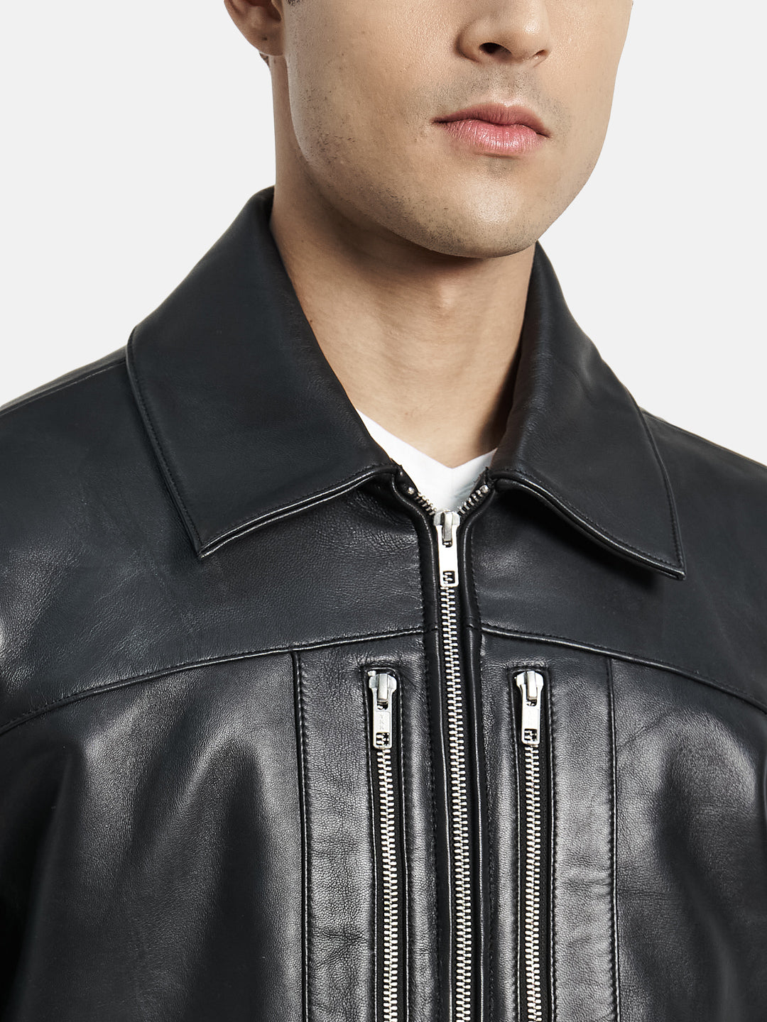 Relaxed Fit Thick Black Leather Jacket