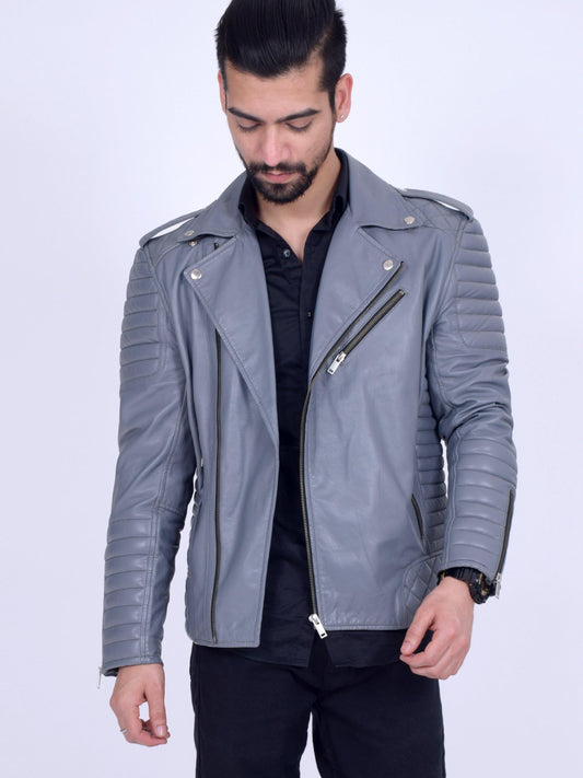 Attitude Grey Biker Jacket - CASA OF K Official Online Store