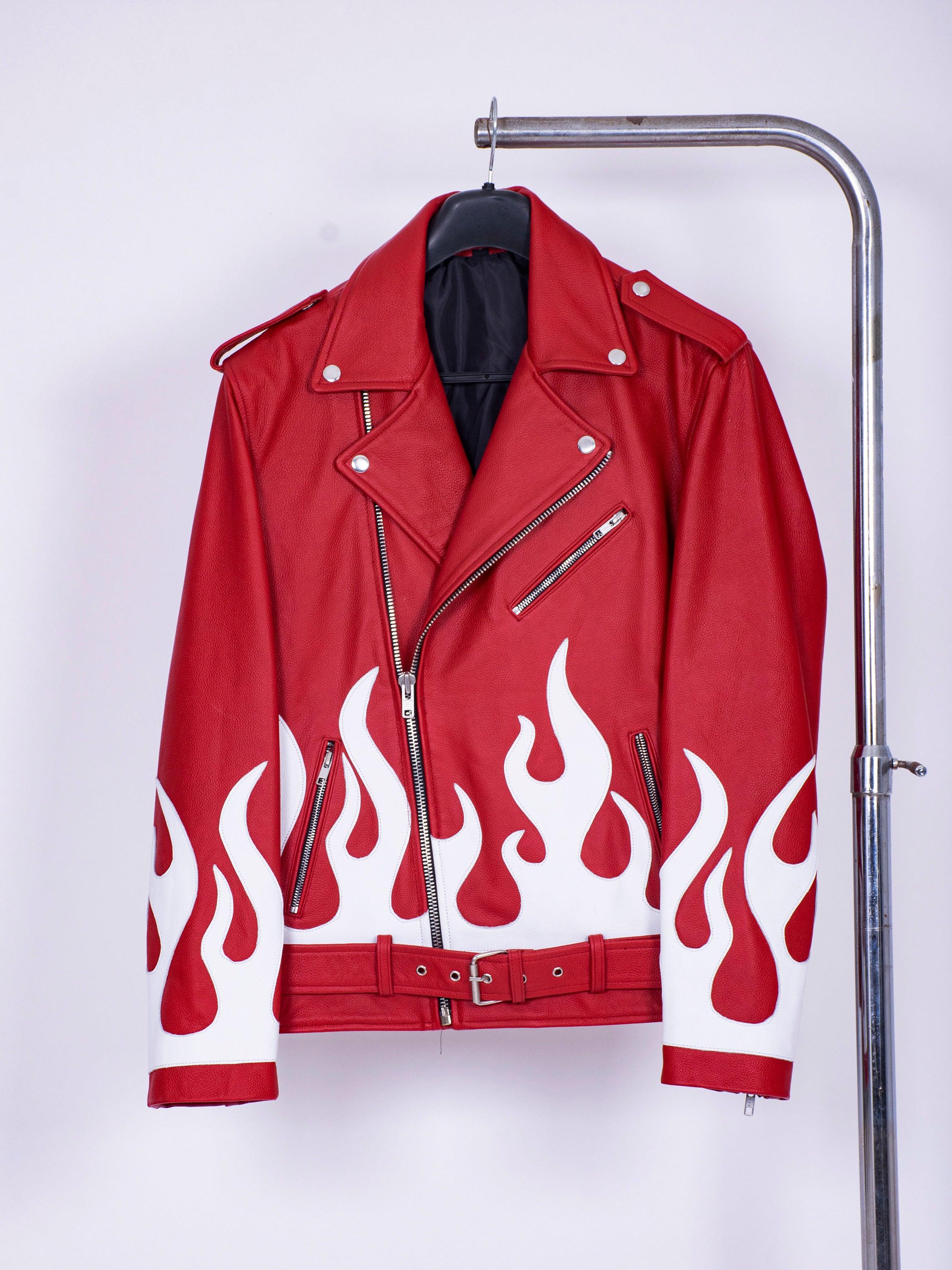 Religiøs Årligt egyptisk Meteor Red and White Flames Leather Biker Jacket – CASA OF K Official  Online Store