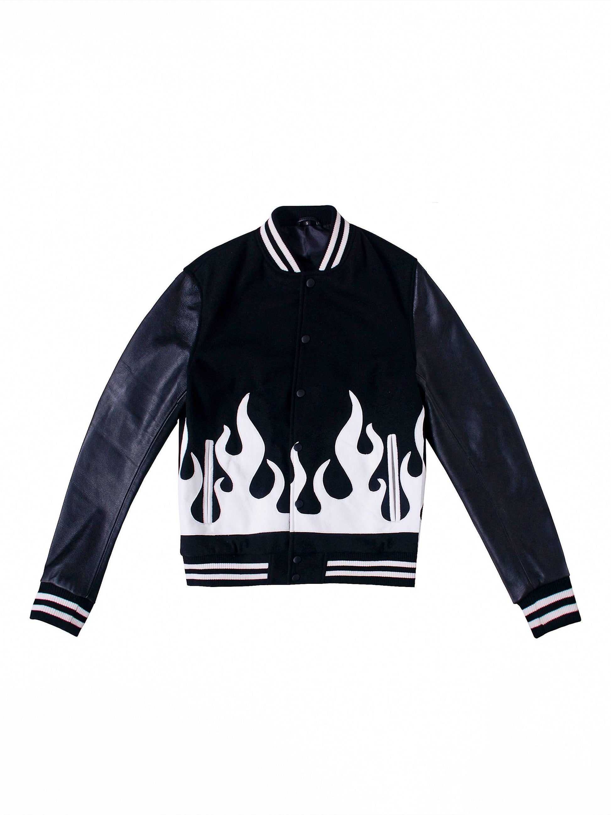 Classic Yet Demon Black & White Flame Varsity Jacket - CASA OF K Official Online Store