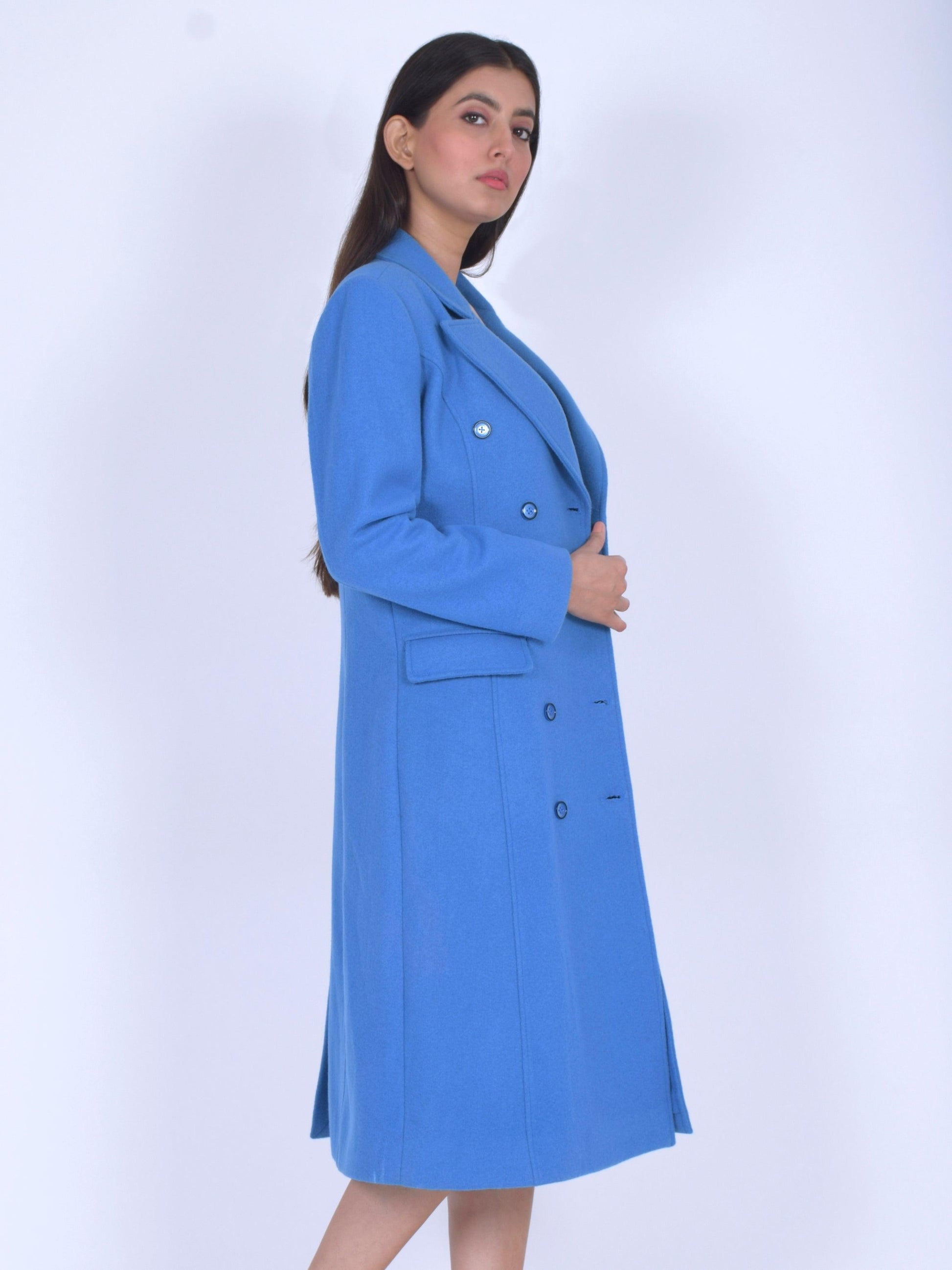Suave Baby Blue Woolen Overcoat - CASA OF K Official Online Store