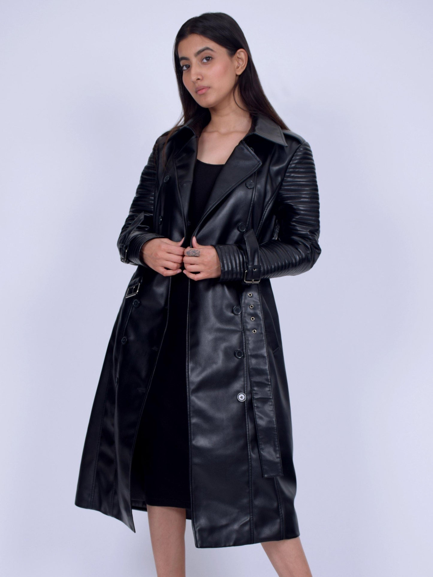 Discerning Faux Leather Trench Coat - CASA OF K Official Online Store
