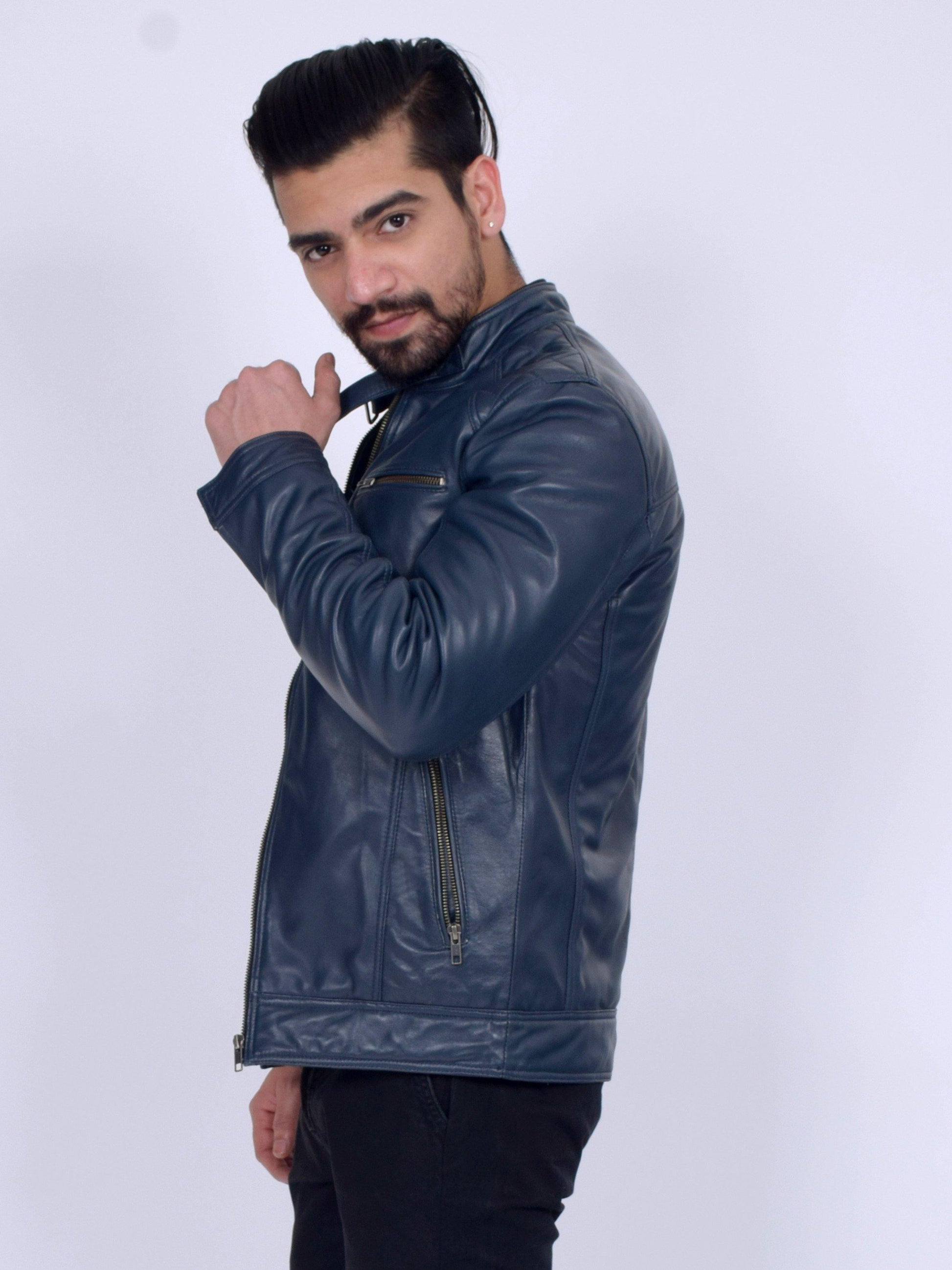 Aegean Blue Leather Jacket - CASA OF K Official Online Store
