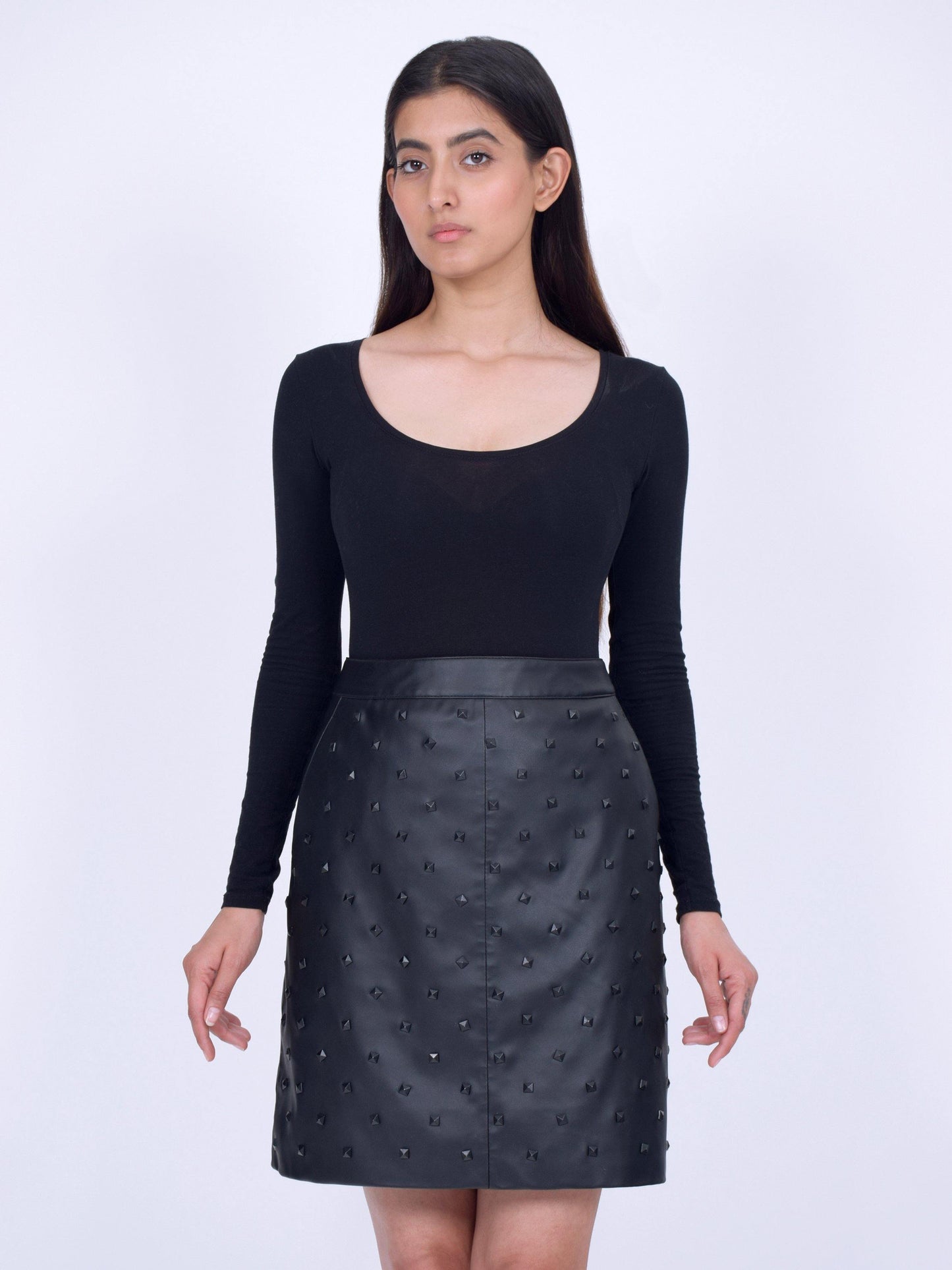 Black Mini Studded Leather Skirt - CASA OF K Official Online Store