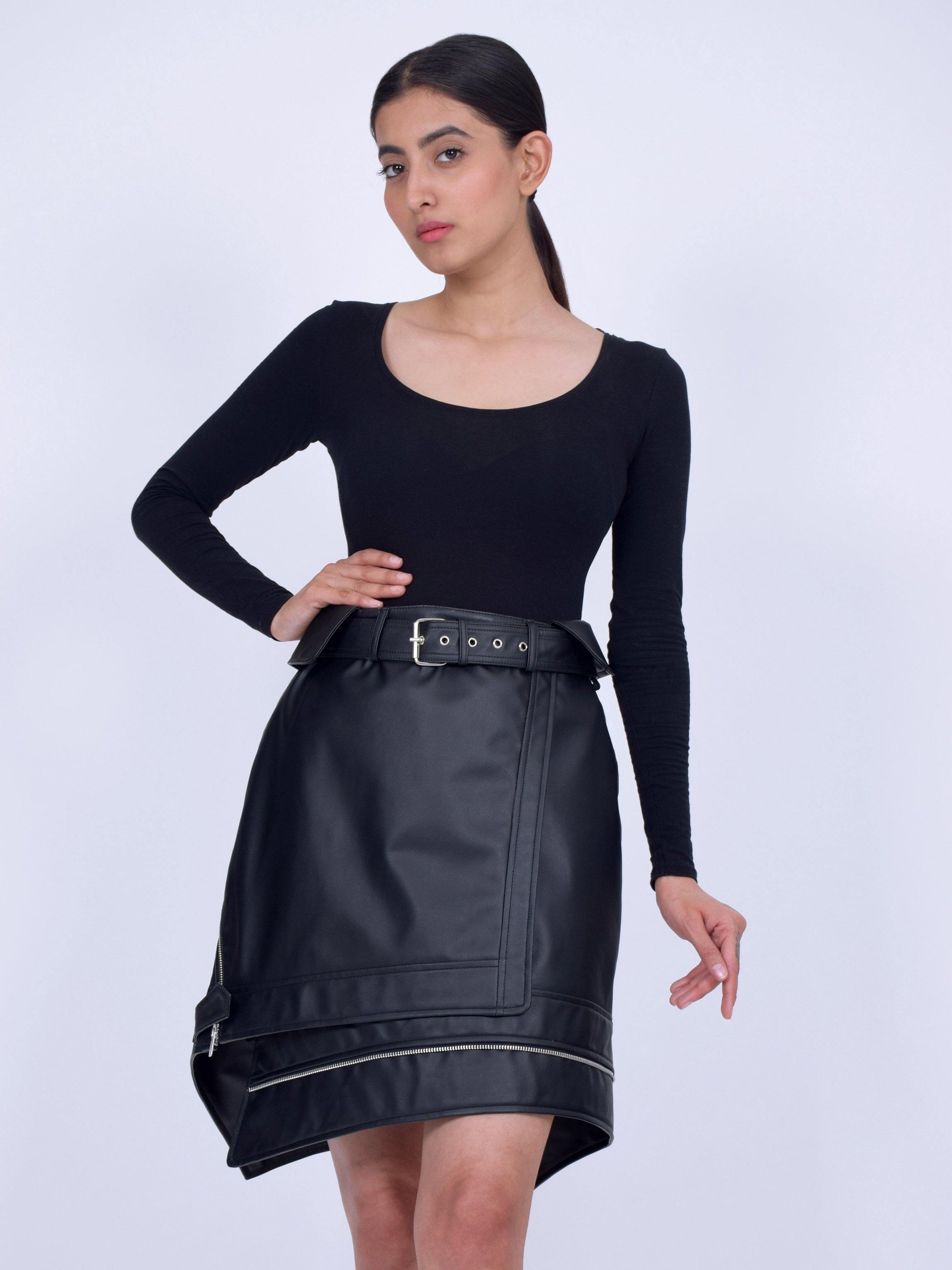 Black Biker Fuax Leather Skirt - CASA OF K Official Online Store