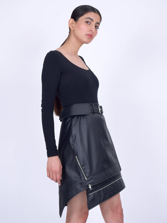 Black Biker Fuax Leather Skirt - CASA OF K Official Online Store