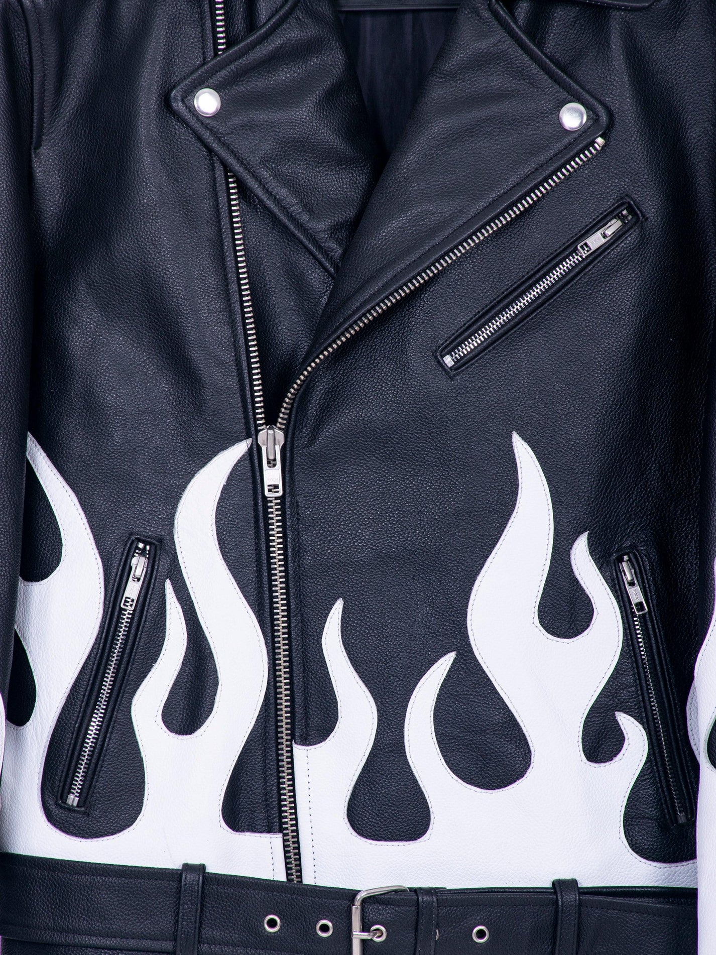 Meteor Black White Flames Leather Biker Jacket – CASA OF K Official ...