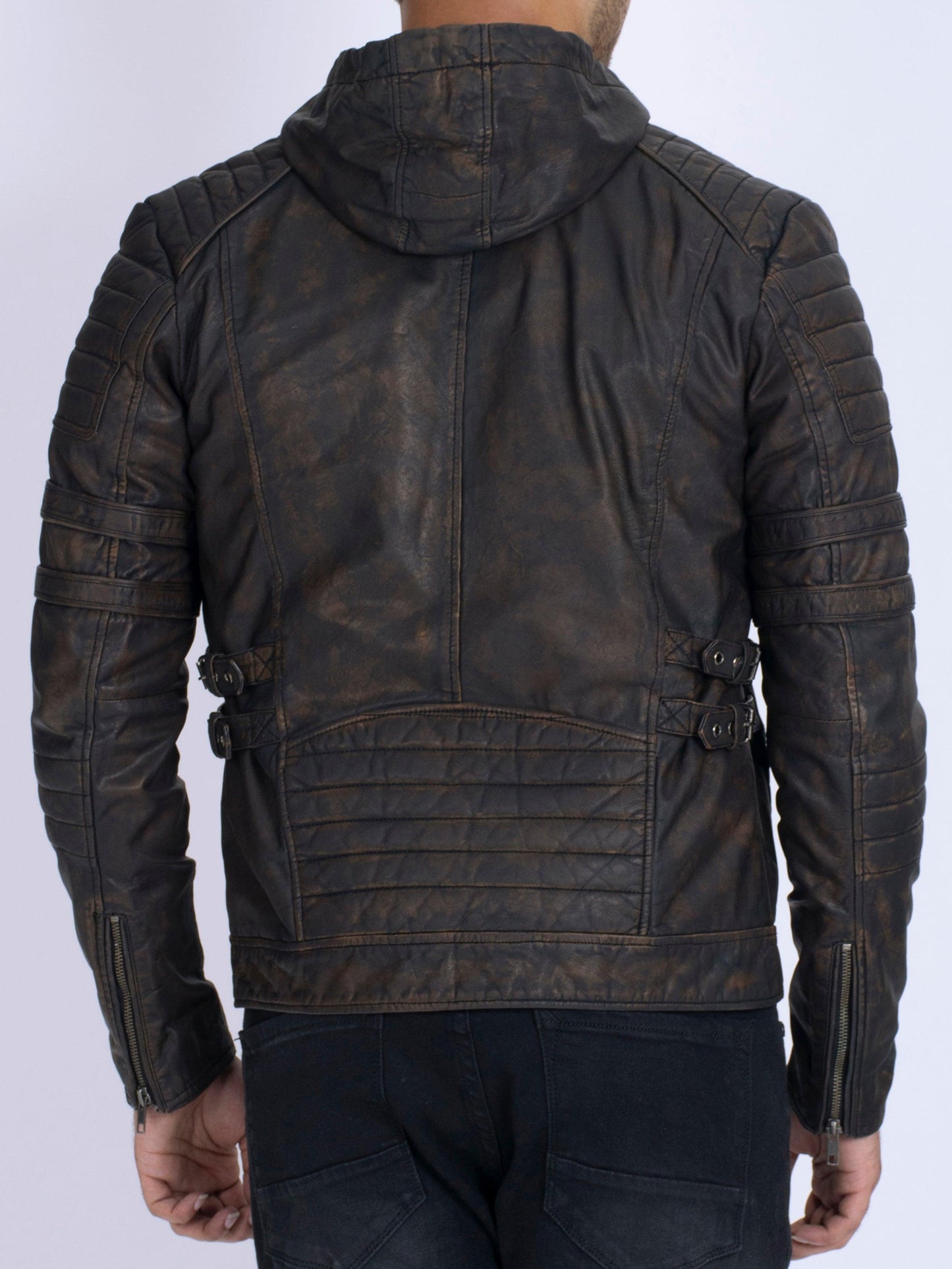 Vintage Black Brown Washed Look Leather Jacket. - CASA OF K Official Online Store