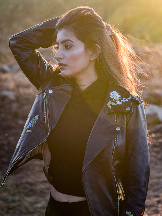 The Casa Embroidered Leather Biker Jacket