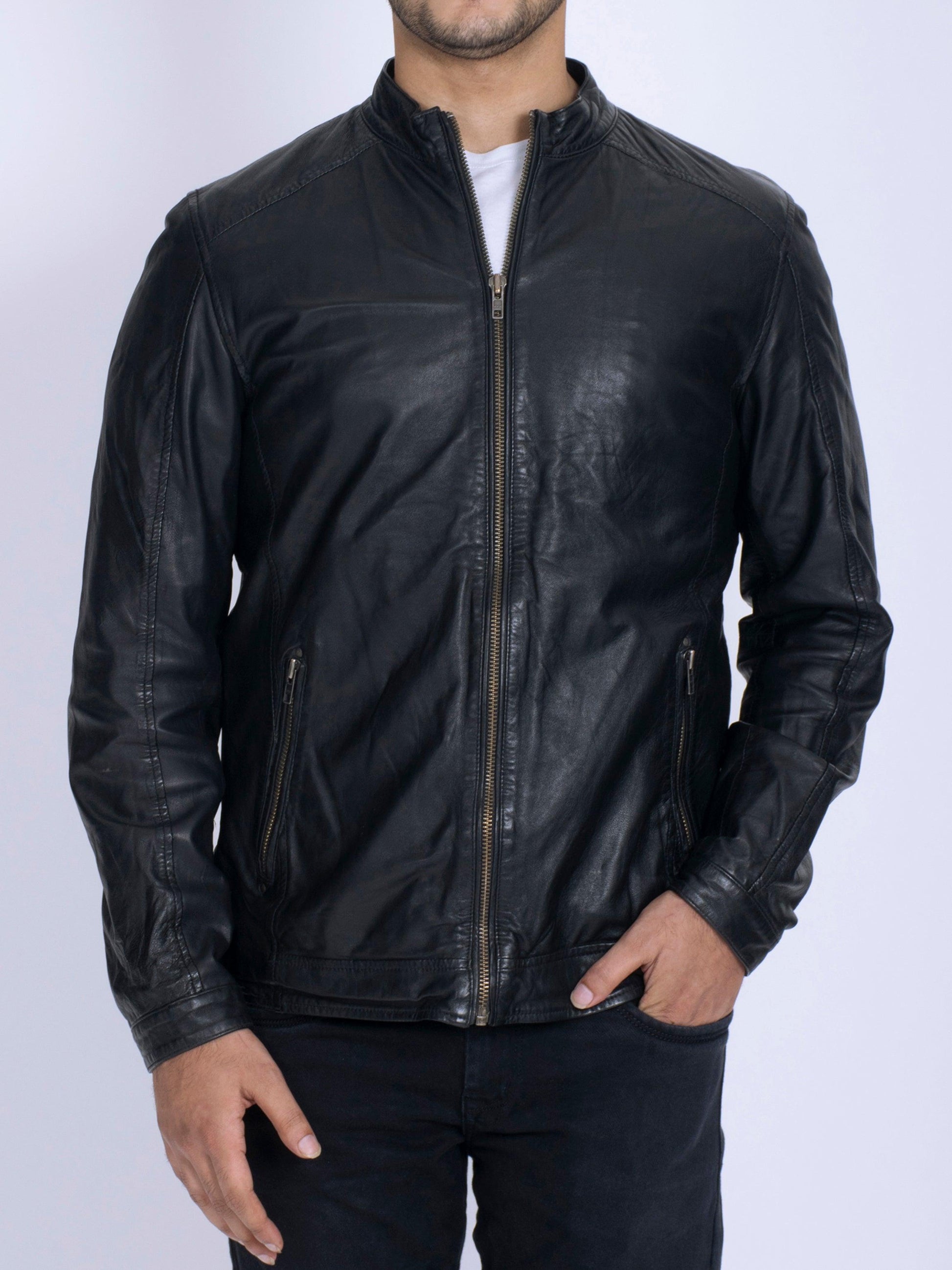 Black Aged Vintage Washed Leather Jacket - CASA OF K Official Online Store