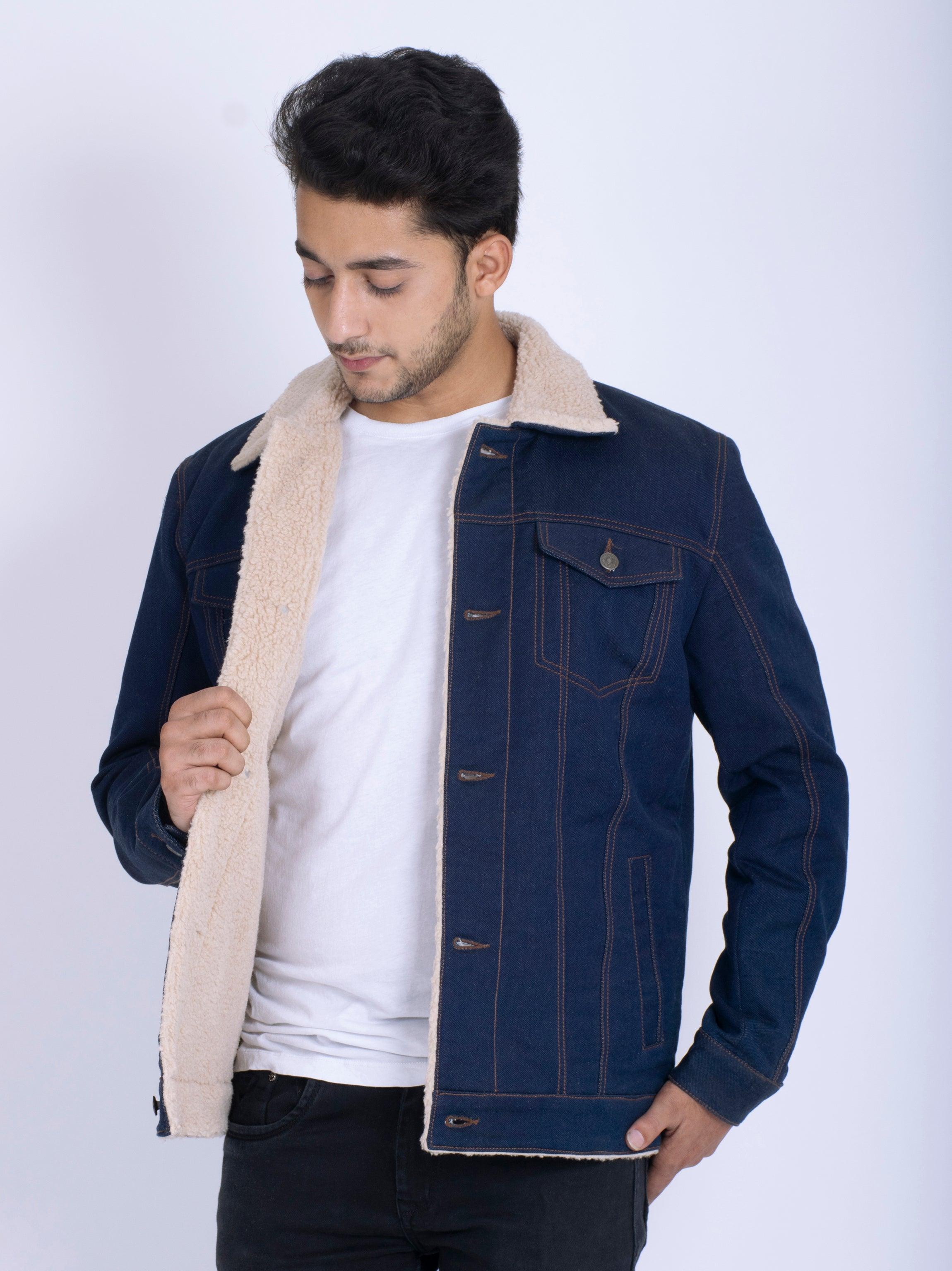 Men's Winter Fleece Lined Denim Jacket Fur Collar Quilted Jean Coat Light  Blue L : Amazon.in: Clothing & Accessories