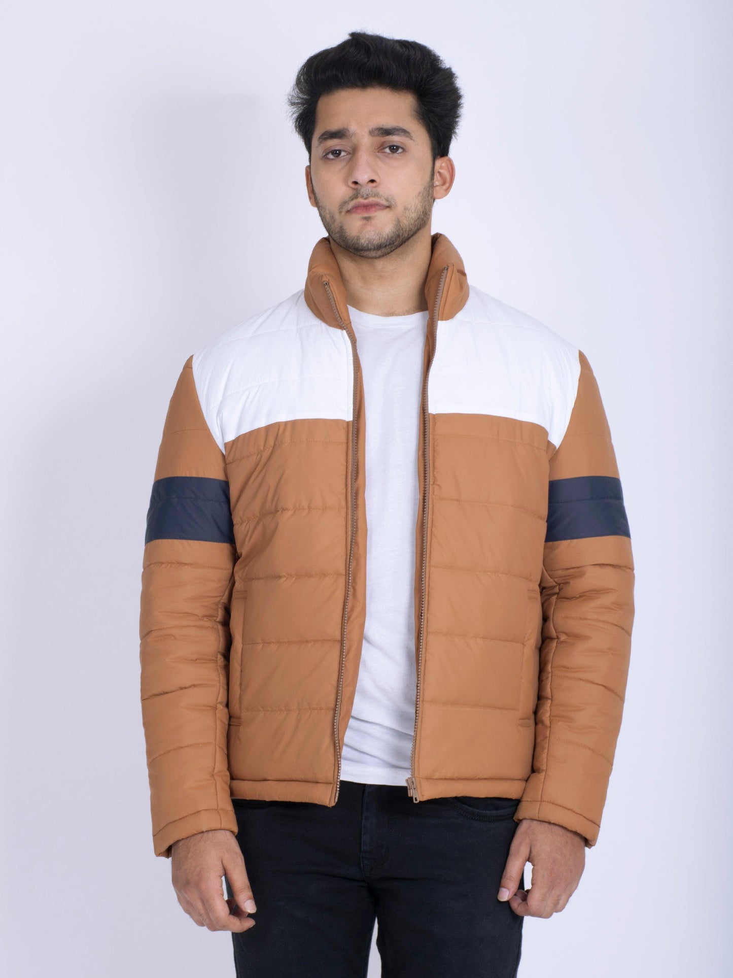 Contrast Brown Puffer Jacket - CASA OF K Official Online Store