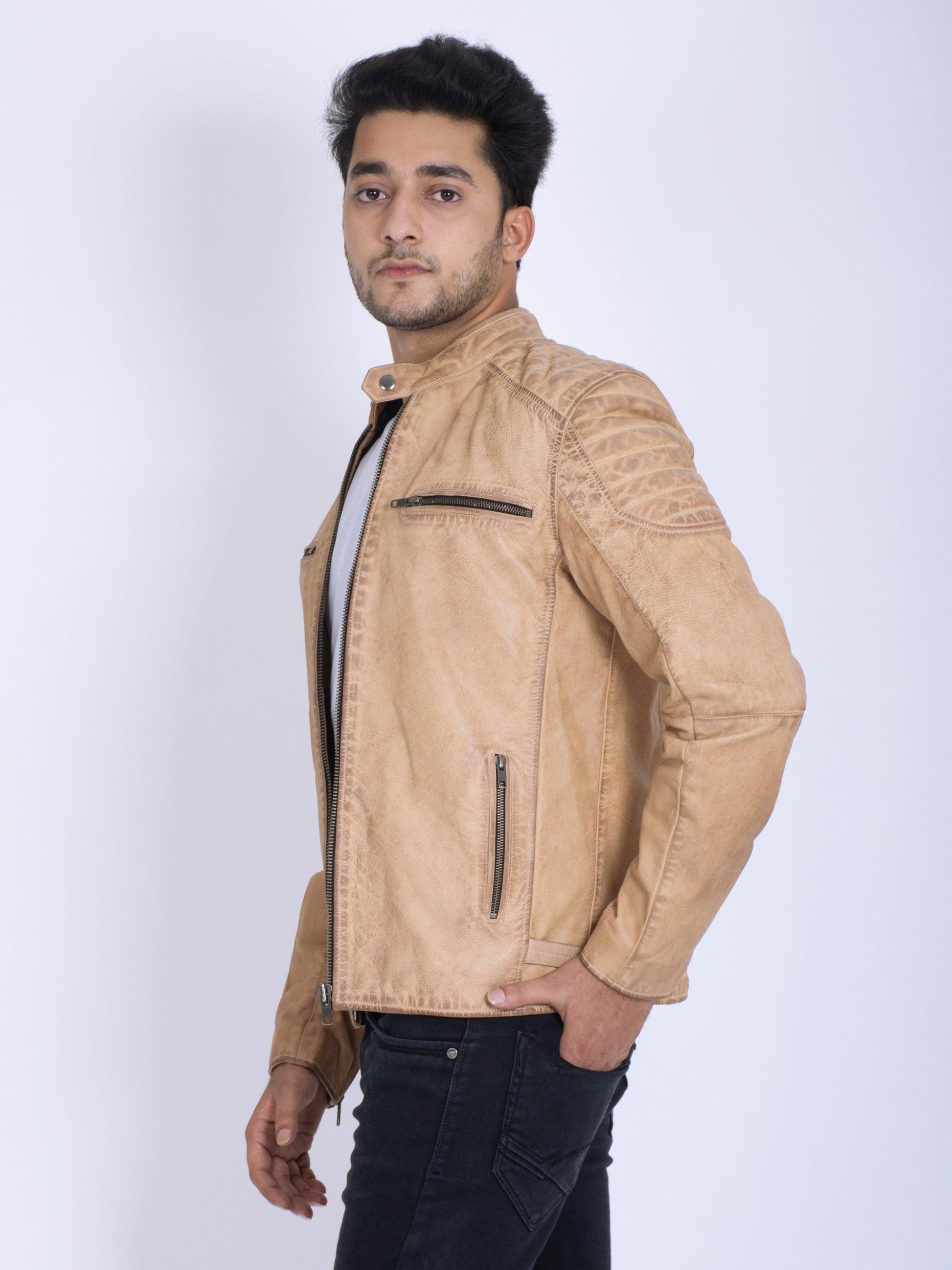 Ivory Cowhide Distressed Look Vintage Leather Jacket - CASA OF K Official Online Store