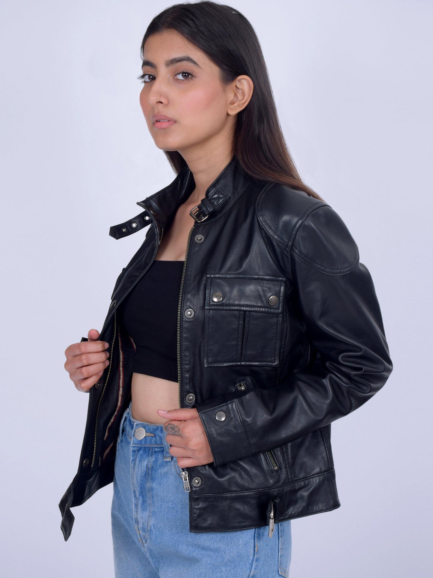 Black Leather Crop Jacket - CASA OF K Official Online Store