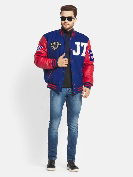 Mixed Blue and Red Lettermen Jacket