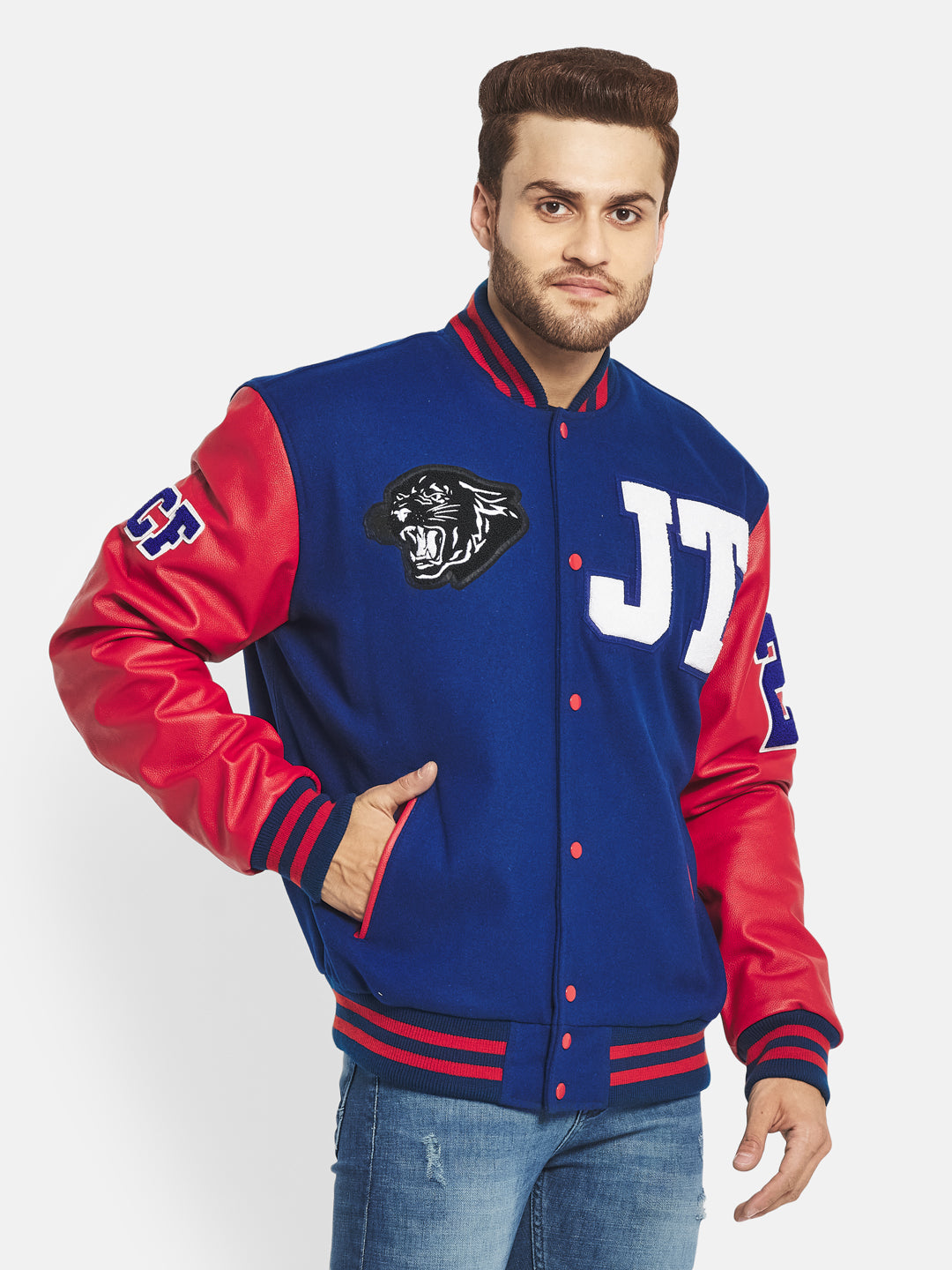 Mixed Blue and Red Lettermen Jacket